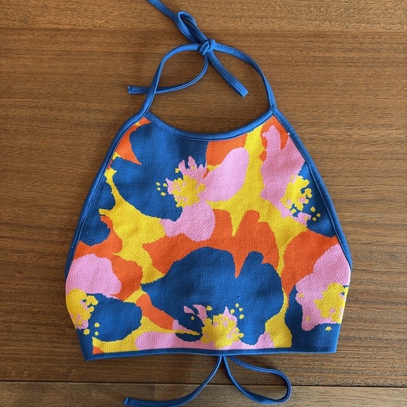 Zara Blue Floral Knit Halter Top - Picture 4 of 9
